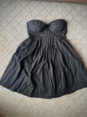 Billabong Black Strapless Mini Dress with Gold Studs